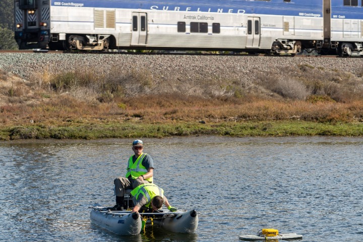 Moorings with biosentinel oysters are deployed in local San Diego estuaries, where they record oyster shell opening and heart rate for several months. Photo credit: Luke Miller
